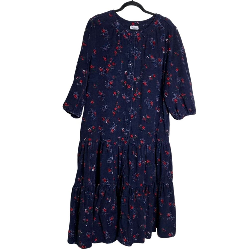 Vermont Country Store Dress Women's Corduroy Floral Cottage Core Boho Blue Sz XL